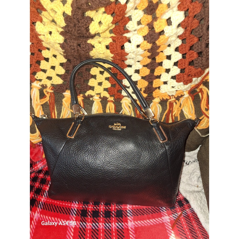 15. Coach Kelsey Satchel Black Pebbled Leather Handbag Gold Hardware F34493